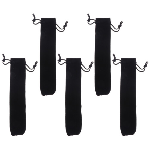 5Pcs Single Pen Pouch Black Velvet Drawstring Pen Holder Storage Bag