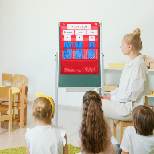 1Ensemble Tableau Mural Rouge Pour Comptage, Poche Éducative Polyester 2