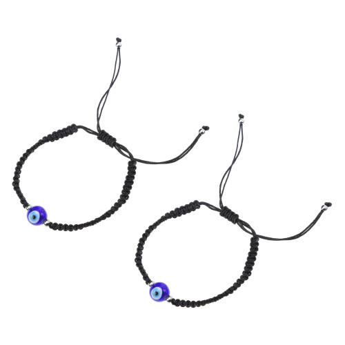 2Pcs Adjustable Black Evil Eye Braided Bracelet Woven Gift for Couples
