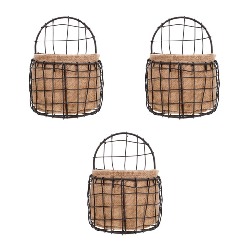 3Pcs Black Iron Wire Hanging Storage Basket for Garden and Kitchen