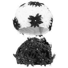 2Pcs Women Swim Caps Flower Design Waterproof Stretchy Brocade Hats