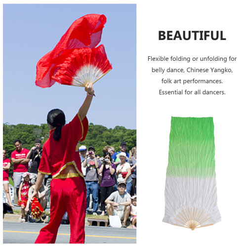 Éventail En Soie Vert Bambou Élegant Pliable Pour Danseuse 2