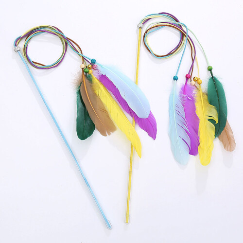 2Pcs Assorted Color Cat Teasing Sticks Plastic Tassel Pet Playthings 2