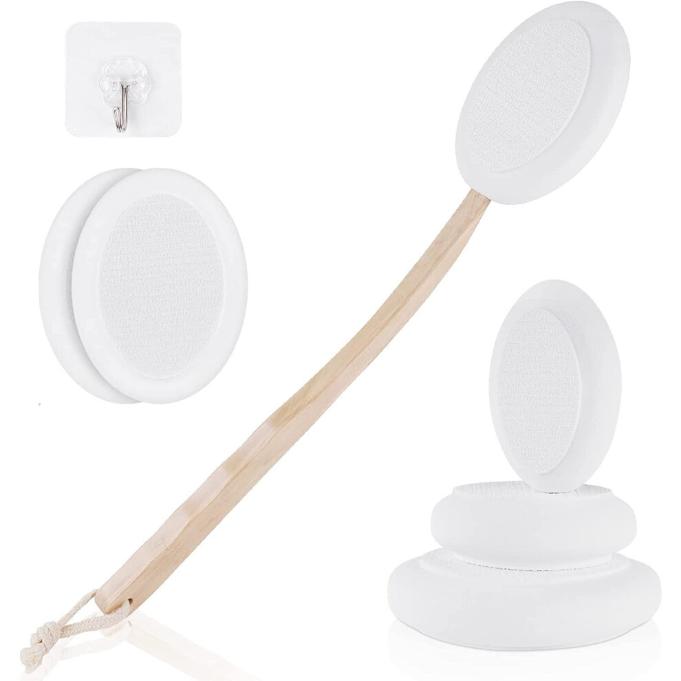 Back Lotion Applicator and Long Handle Shower Brush with Ergonomic Grip, Dual Bristle Design, 6 Replaceable Pads