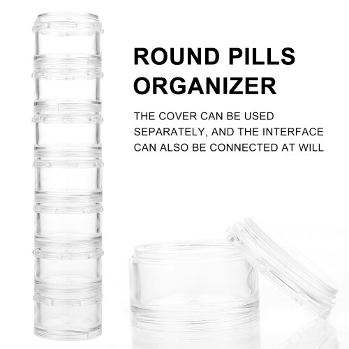 7Pcs Portable Round Medicine Boxes Weekly Organizer Transparent 2