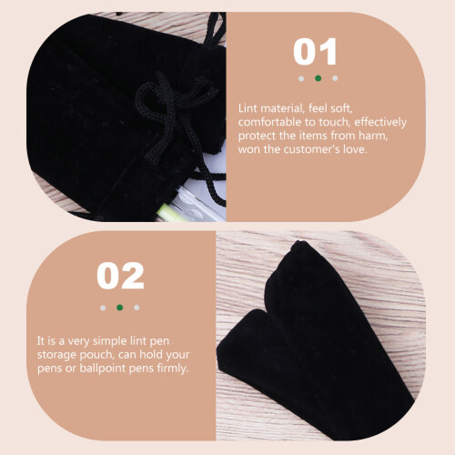 5Pcs Single Pen Pouch Black Velvet Drawstring Pen Holder Storage Bag 2