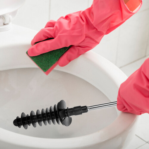 1Pc Black Tpr Sewer Closestool Clogging Solver with Steel Rod 2