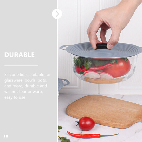 Stretchable Grey Silicone Bowl Pot Lids Microwave Food Covers 2