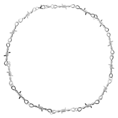 Choker Metallico Argento Stile Punk Con Catena Barbed Wire