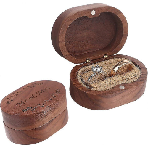 Mr & Mrs Walnut Wood Ring Box, Ring Box for Engagement Ring, Square Ring Box - DD