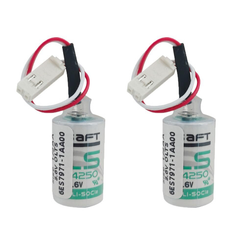 2Pack 6ES79711AA00 3.6V PLC Battery for Siemens S7300 CPU LS14250 Replacement with White Plug