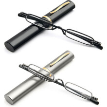 Mini Reading Glasses for Women Men 2 Pack Compact Small Pocket Metal Readers with Portable Case - Pjun