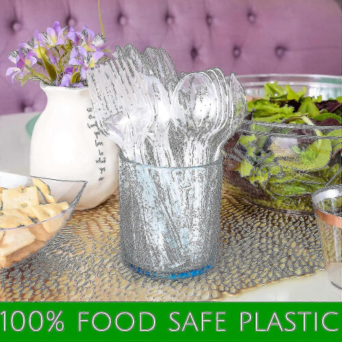 100 Pcs Clear Plastic Forks Strong Heavy Duty Reusable - PJ 1