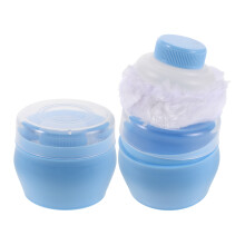 2Pcs Compact Sky-Blue Puff and Container for Travel Use