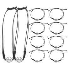 20Pz Bracciali Sportivi Volley Nero Con Corda Intrecciata E Metallo