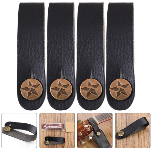 4Pièces Sangles Nez Guitare PU Noires Antidérapantes 2