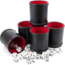 Bundle Of 5 Professional Dice Cups Red Felt-lined, Quality Bicast Leather - PP