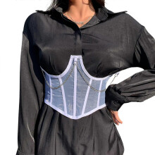(L, White) Transparent Chest Corset With Transparent Mesh Support For Women - DD