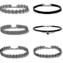 (6 Pcs) Choker Necklace, Henna Necklace, Choker Gothic Tattoo Chain Pendant, Girl Choker Elastic Necklace Set - Ri