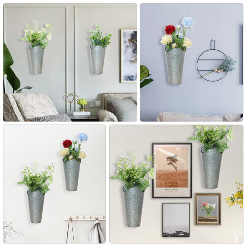 2Pièces Pot À En Fer Argenté Robuste Pour Décoration 2