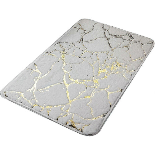 (White) Bath Mat Non-slip Quick Dry Polyester Granite Surface Shower Rug For Home - PJ