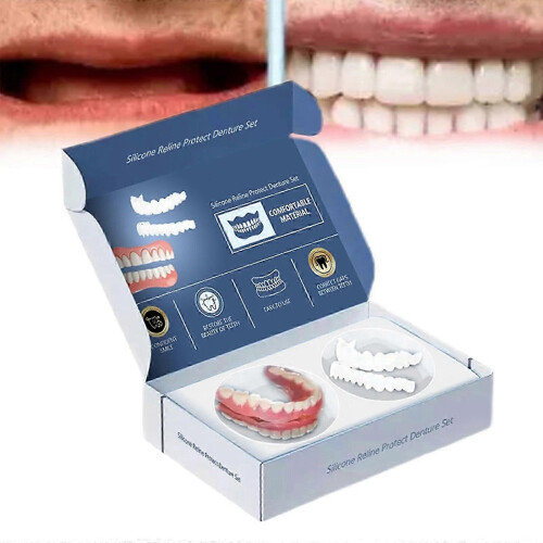 Premium Custom Silicone Denture Set, Soft Silicone Full Upper and Lower Dentures, Comfortable and Durable Dentures 1 Set