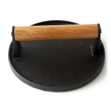 Burger Press Metal Round Patty Maker with Wooden Handle for Even Cooking on Griddle and Grill