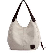 (B) SCSYV Fashion Women's Multi-pocket Cotton Canvas Handbags Shoulder Bags Totes Purses