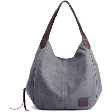 (A) SCSYV Fashion Women's Multi-pocket Cotton Canvas Handbags Shoulder Bags Totes Purses