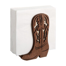 Natural Wood Western Boot Design Desktop Napkin Stand No Paint