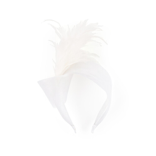 Mesh Hair Accessory with Feather Particulars Luxurious-White