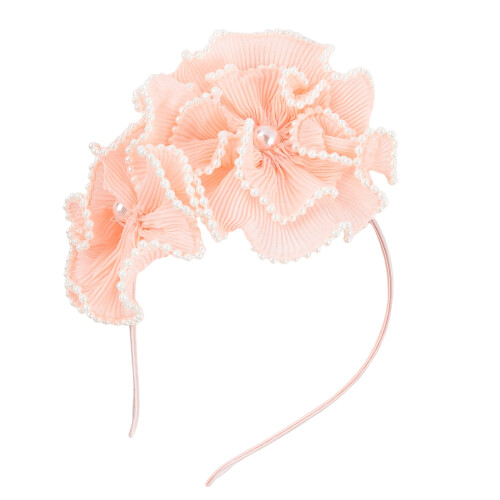 Delicate Beaded Flower Headband Decorative Great for Bride-Pink