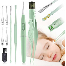 SCSYV Ear Wax Removal Tools,9 Pack Ear Cleaning Tool,Ear Pick with 2 LED Lights,Built-in USB Ear Wax Remover for Kids and Adults