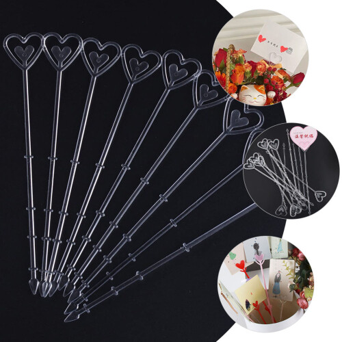 100Pz Fermacarte Per Bouquet Cuore Trasparente in 1