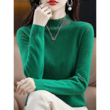 (XXL, Green China) 100% Wool Cashmere Sweater Women Knitted Sweater Turtleneck Long Sleeve Pullover Autumn Winter Clothing Warm Jumper Tops - R