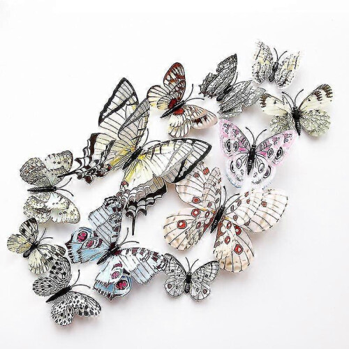 (Suyabai) 12pcs 3d Double-layer Simulation Butterfly Stickers Creative Simulation Butterfly Refrigerator Self-adhesive Decor