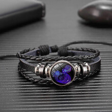 (aquarius)12 Zodiac Signs Constellation Charm Luminous Bracelet Men Women Fashion Multilayer Weave Leather Bracelet Bangle Birthday Gift
