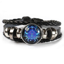 (Cancer)12 Zodiac Signs Constellation Charm Luminous Bracelet Men Women Fashion Multilayer Weave Leather Bracelet Bangle Birthday Gift