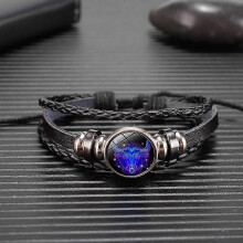 (Taurus)12 Zodiac Signs Constellation Charm Luminous Bracelet Men Women Fashion Multilayer Weave Leather Bracelet Bangle Birthday Gift