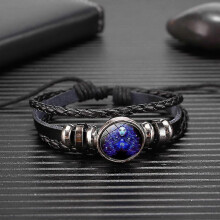 (virgo)12 Zodiac Signs Constellation Charm Luminous Bracelet Men Women Fashion Multilayer Weave Leather Bracelet Bangle Birthday Gift