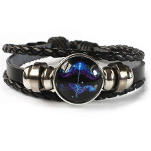 (sagittarius)12 Zodiac Signs Constellation Charm Luminous Bracelet Men Women Fashion Multilayer Weave Leather Bracelet Bangle Birthday Gift