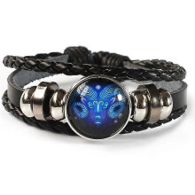 (Aries)12 Zodiac Signs Constellation Charm Luminous Bracelet Men Women Fashion Multilayer Weave Leather Bracelet Bangle Birthday Gift