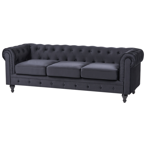 Beliani Sofa 3 Seater CHESTERFIELD Velvet Black 1