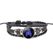 (scorpio)12 Zodiac Signs Constellation Charm Luminous Bracelet Men Women Fashion Multilayer Weave Leather Bracelet Bangle Birthday Gift