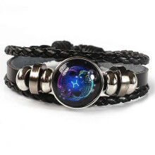 (Pisces)12 Zodiac Signs Constellation Charm Luminous Bracelet Men Women Fashion Multilayer Weave Leather Bracelet Bangle Birthday Gift