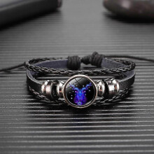 (Capricorn)12 Zodiac Signs Constellation Charm Luminous Bracelet Men Women Fashion Multilayer Weave Leather Bracelet Bangle Birthday Gift
