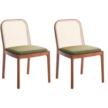 Set of 2 Dining Chairs EDINA Fabric Brown/ Green