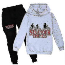 (13-14 Years,Grey)Stranger Things Print Sports Outfit Kids Boys Girls Hoodie Sweatshirt Long Pants Tracksuit Set New Arrival New Arrival