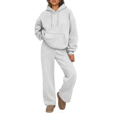 Women's two-piece tracksuit set: oversized hoodie sweatshirt and jogging pants light gray XXXL New Arrival
