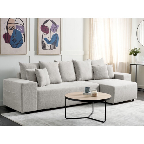 Beliani Corner Sofa Bed 3 Seater LUSPA with Storage Fabric Light Grey Left Hand 1